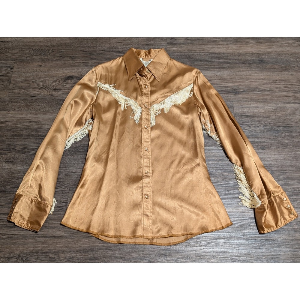 VTG Wrangler Authentic Western Shirt Gold  Fringe‎ Embellished Size 32 READ